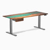Desky Dual Resin Hardwood Standing Desk With Drawer, Natural Walnut Emerald River desktop, Space Grey frame