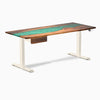 Desky Dual Resin Hardwood Standing Desk With Drawer, Natural Walnut Emerald River desktop, Wheat frame
