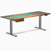 Desky Dual Resin Hardwood Standing Desk With Drawer, Natural Walnut Emerald River desktop, Space Grey frame