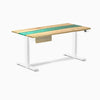 Desky Dual Resin Hardwood Standing Desk With Drawer, White Ash Emerald River desktop, White frame