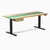 Desky Dual Resin Hardwood Standing Desk With Drawer, White Ash Emerald River desktop, Matte Black frame