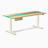 Desky Dual Resin Hardwood Standing Desk With Drawer, White Ash Emerald River desktop, Wheat frame