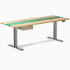 Desky Dual Resin Hardwood Standing Desk With Drawer, White Ash Emerald River desktop, Space Grey frame