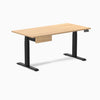 Desky Dual Melamine Standing Desk With Drawer, Sublime Teak desktop, Matte Black frame