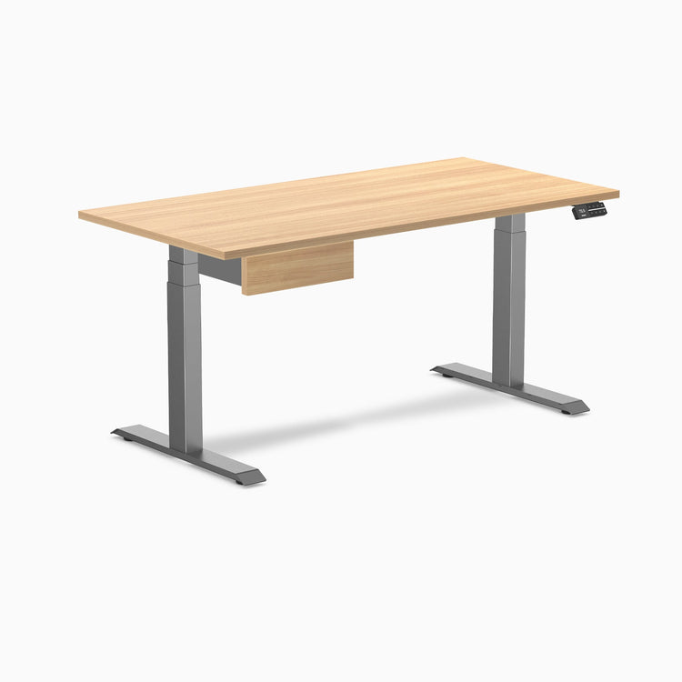 Desky Dual Melamine Standing Desk With Drawer, Sublime Teak desktop, Space Grey frame