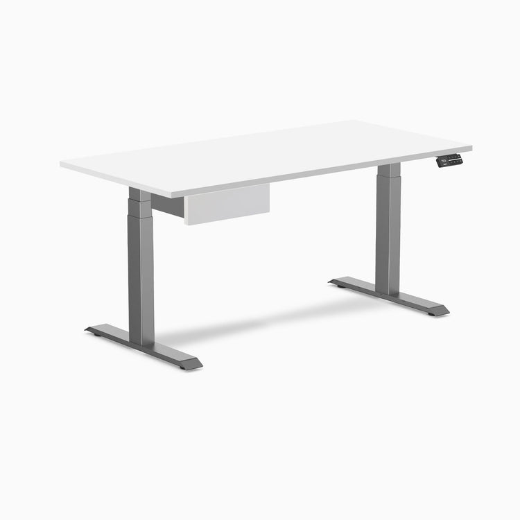 Desky Dual Melamine Standing Desk With Drawer, White desktop, Space Grey frame