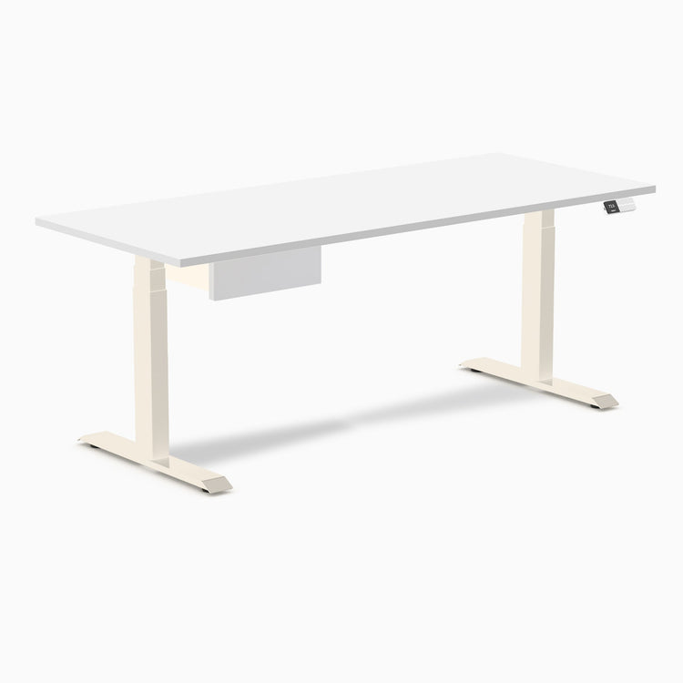 Desky Dual Melamine Standing Desk With Drawer, White desktop, Wheat frame