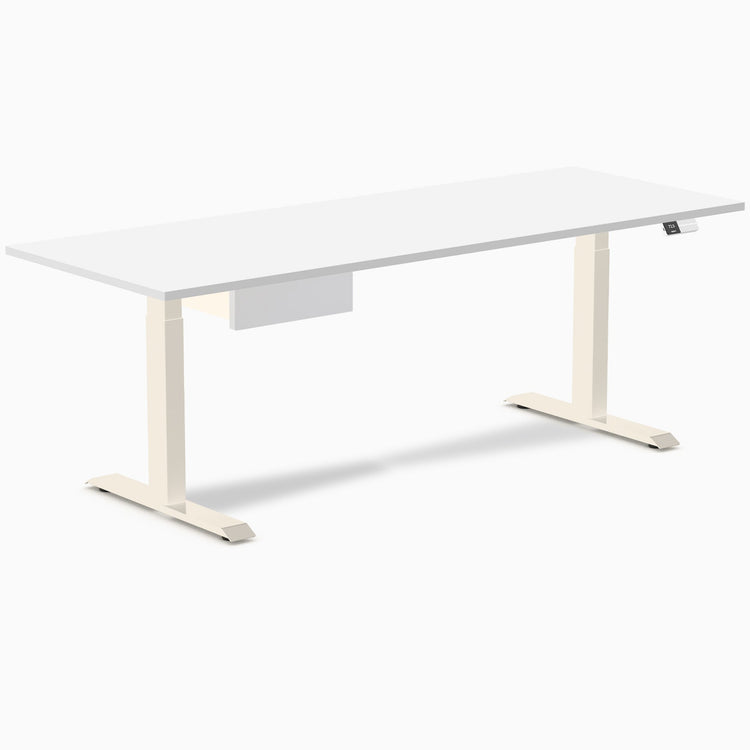 Desky Dual Melamine Standing Desk With Drawer, White desktop, Wheat frame