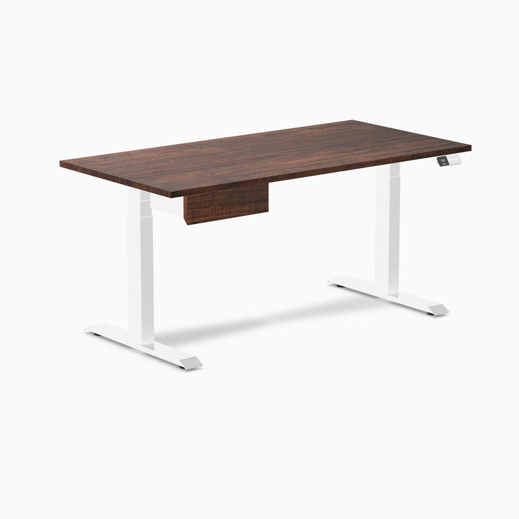 Desky Dual Softwood Standing Desk With Drawer, American Rustic Pine desktop, White frame
