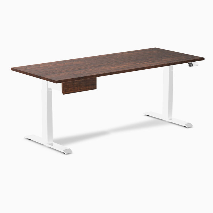 Desky Dual Softwood Standing Desk With Drawer, American Rustic Pine desktop, White frame