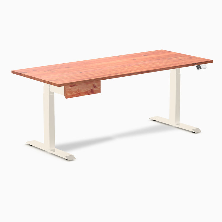 Desky Dual Softwood Standing Desk With Drawer, Red Cedar desktop, Wheat frame