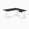 Desky Eco L-Shape Melamine Standing Desk With Drawer, Black desktop, Wheat frame