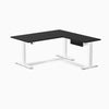 Desky Eco L-Shape Melamine Standing Desk With Drawer, Black desktop, White frame