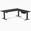 Desky Eco L-Shape Melamine Standing Desk With Drawer, Black desktop, Matte Black frame