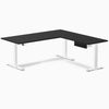 Desky Eco L-Shape Melamine Standing Desk With Drawer, Black desktop, White frame