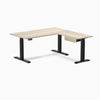 Desky Eco L-Shape Melamine Standing Desk With Drawer, Classic Oak desktop, Matte Black frame