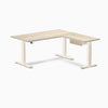 Desky Eco L-Shape Melamine Standing Desk With Drawer, Classic Oak desktop, Wheat frame