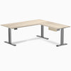 Desky Eco L-Shape Melamine Standing Desk With Drawer, Classic Oak desktop, Space Grey frame