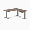 Desky Eco L-Shape Melamine Standing Desk With Drawer, Jarrah Legno desktop, Space Grey frame