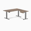 Desky Eco L-Shape Melamine Standing Desk With Drawer, Natural Walnut desktop, Space Grey frame