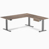 Desky Eco L-Shape Melamine Standing Desk With Drawer, Natural Walnut desktop, Space Grey frame