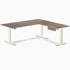 Desky Eco L-Shape Melamine Standing Desk With Drawer, Natural Walnut desktop, Wheat frame