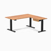 Desky Eco L-Shape Melamine Standing Desk With Drawer, Prime Oak desktop, Matte Black frame