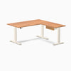 Desky Eco L-Shape Melamine Standing Desk With Drawer, Prime Oak desktop, Wheat frame