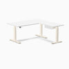 Desky Eco L-Shape Melamine Standing Desk With Drawer, White desktop, Wheat frame