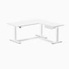 Desky Eco L-Shape Melamine Standing Desk With Drawer, White desktop, White frame