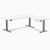 Desky Eco L-Shape Melamine Standing Desk With Drawer, White desktop, Space Grey frame