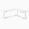 Desky Eco L-Shape Melamine Standing Desk With Drawer, White desktop, White frame