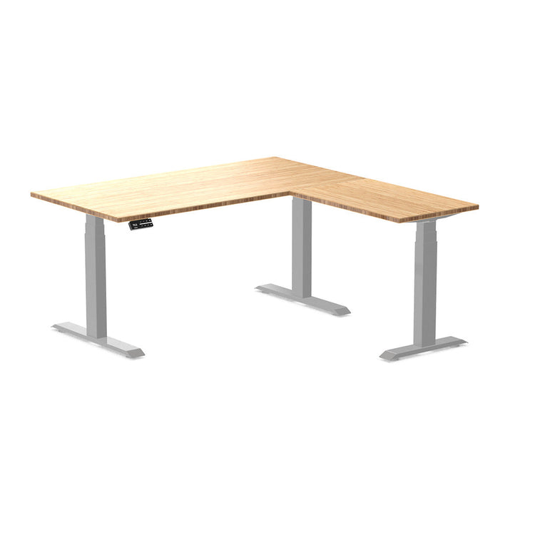 l-shape bamboo sit stand desk