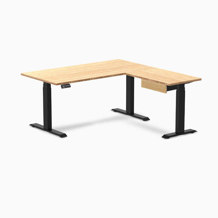 Desky Bamboo L-Shape Standing Desk With Drawer
