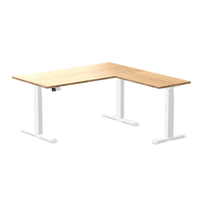 l-shape bamboo sit stand desk