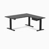 Desky Hardwood L-Shape Standing Desk With Drawer, Black Ash desktop, Matte Black frame