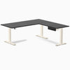 Desky Hardwood L-Shape Standing Desk With Drawer, Black Ash desktop, Wheat frame