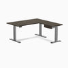 Desky Bamboo L-Shape Standing Desk With Drawer, Dark Bamboo desktop, Space Grey frame