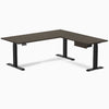 Desky Bamboo L-Shape Standing Desk With Drawer, Dark Bamboo desktop, Matte Black frame