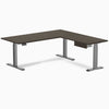 Desky Bamboo L-Shape Standing Desk With Drawer, Dark Bamboo desktop, Space Grey frame