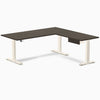 Desky Bamboo L-Shape Standing Desk With Drawer, Dark Bamboo desktop, Wheat frame