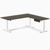 Desky Bamboo L-Shape Standing Desk With Drawer, Dark Bamboo desktop, White frame