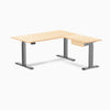 Desky Hardwood L-Shape Standing Desk With Drawer, Maple desktop, Space Grey frame