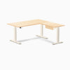 Desky Hardwood L-Shape Standing Desk With Drawer, Maple desktop, Wheat frame