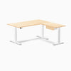 Desky Hardwood L-Shape Standing Desk With Drawer, Maple desktop, White frame