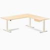 Desky Hardwood L-Shape Standing Desk With Drawer, Maple desktop, Wheat frame