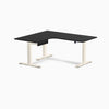 Desky L-Shape Melamine Standing Desk With Drawer, Black desktop, Wheat frame