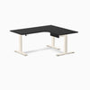Desky L-Shape Melamine Standing Desk With Drawer, Black desktop, Wheat frame