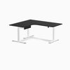 Desky L-Shape Melamine Standing Desk With Drawer, Black desktop, White frame