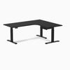 Desky L-Shape Melamine Standing Desk With Drawer, Black desktop, Matte Black frame